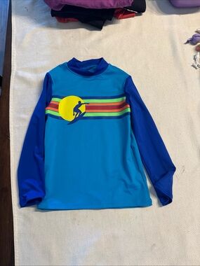 Kids Blue Long-Sleeve Rash Guard with Surf Graphic
